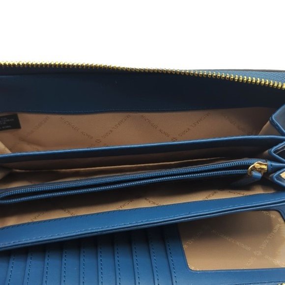 MICHAEL MICHAEL KORS Jet Set Travel Continental Wallet Blue Pebble Leather - Picture 6 of 8